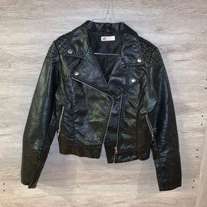 H&M Black Faux Leather Studded Moto Jacket